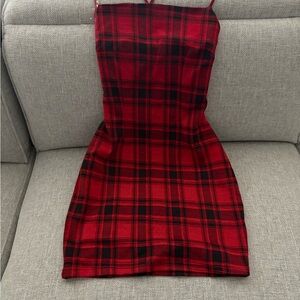 Red Plaid Strapless Dress
